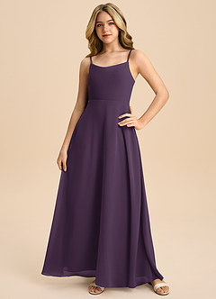Azazie Shale Junior Plum A-Line Bow Chiffon Dress image3