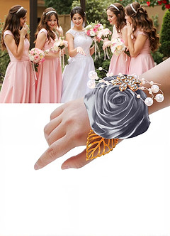 front 6PC Matching Color Bridesmaids Wrist Corsage with Pearl Bracelet