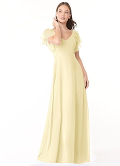 Azazie Syenna Brautjungfernkleider A-Linie Gestreift Chiffon Kleid Zitronensorbet image1