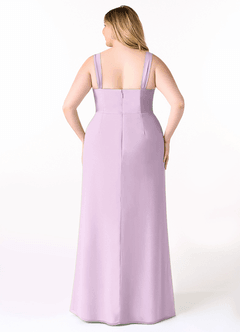 Azazie Denice Bridesmaid Dresses Frosted Lilac Sheath Pleated Chiffon Dress image10