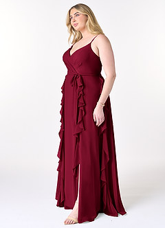 Azazie Peyton Bridesmaid Dresses Burgundy A-Line Ruched Chiffon Dress image9
