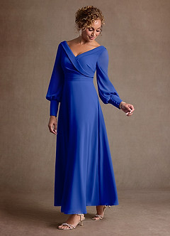Azazie Paterson Mother of the Bride Dresses Royal Blue A-Line Pleated Chiffon Dress image5