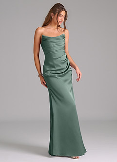 Azazie Lucille Bridesmaid Dresses Sea Moss Mermaid Strapless Stretch Satin Convertible Dress image5