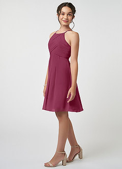 Azazie Ginny Junior Mulberry A-Line Pleated Chiffon Dress image3