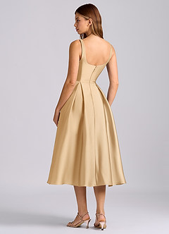 Azazie Amalie 신부 들러리 드레스 A라인 주름진 스트레치 새틴 티 길이 드레스 image5