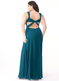 Azazie Nahrin Robes de demoiselle d'honneur Robe Trapèze en Mousseline de soie Col V plissé Bleu Encre image10