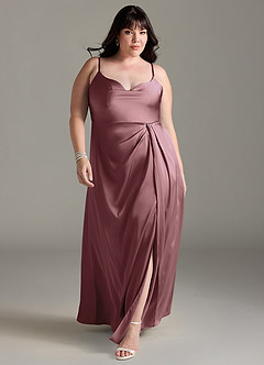 Azazie Brielle Bridesmaid Dresses Vintage Mauve A-Line Cowl Spaghetti Straps Stretch Satin Dress image8