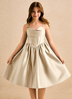 Azazie Shona Girls Formal Vendita Finale Abito A-Line in Raso Opaco Scollo a Cuore Champagne image5