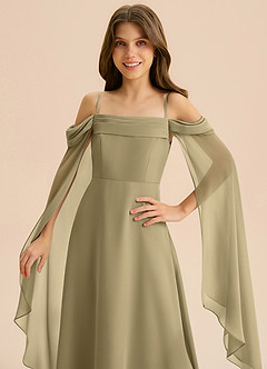 Azazie Moana Junior Linia A Pofałdowany Szyfon Długość podłogi Młodsza druhna Sukienka image7