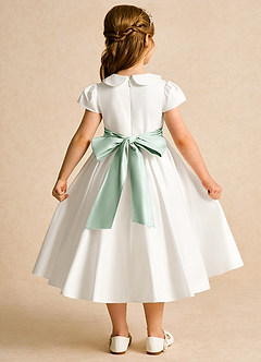 Azazie Deary Flower Girl Dresses Ivory Agave A-Line Bow Cotton Dress image2