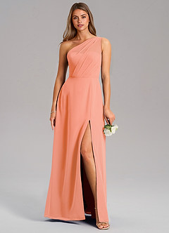 Azazie Phaedra Bridesmaid Dresses Sunset A-Line One Shoulder Chiffon Dress image3