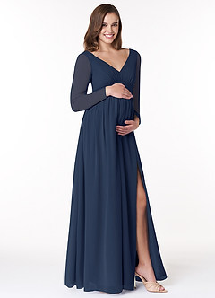 Azazie Teton At-home Try On Dresses A-Line Long Sleeve Chiffon Floor-Length Dress image4