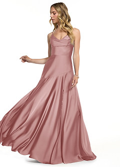 Azazie Kayla Vestidos de damas de honor Vestido de Rosa Polvorienta de Satén Elástico de Corte Recto con Corte Lateral image3