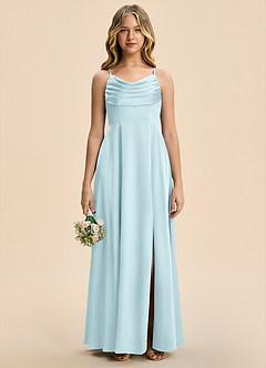 Azazie Gia Junior Robe Trapèze en Satin extensible Plissé Bleu Nuage image6