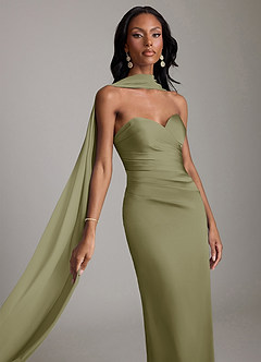 Azazie Sonora Brautjungfernkleider Etui Schulterfrei Stretch-Satin Kleid Pistazie image4