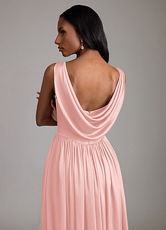Azazie Novi Bridesmaid Dresses Powder Pink A-Line with Pockets Stretch Satin Dress image4