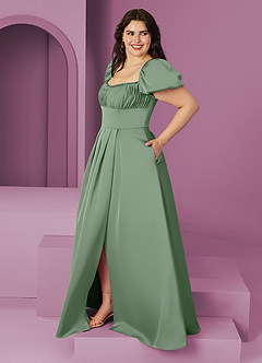 Barbie ♥ Azazie Bridesmaid Dresses Matcha A-Line Ruched Stretch Satin Dress image9