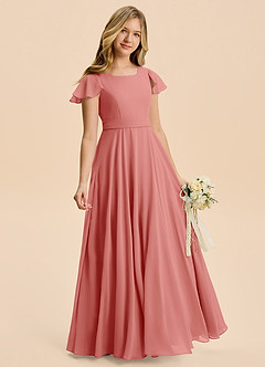 Azazie Cady Junior A-Linie Plissee Chiffon Kleid Antike Rose image3