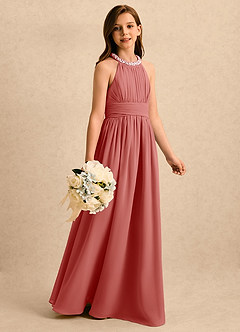 Azazie Aria Girls Formal Flower Girl Dresses Antique Rose A-Line Pleated Chiffon Dress image3