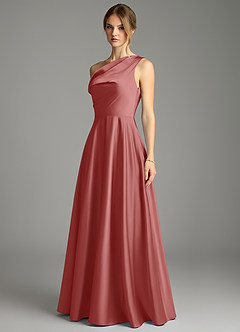 Azazie Xanthe Bridesmaid Dresses Antique Rose A-Line Off the Shoulder Stretch Satin Dress image4
