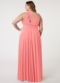 Azazie Charlize Bridesmaid Dresses Coral A-Line One Shoulder Mesh Dress image7