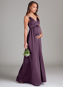 Azazie Emree Maternity Bridesmaid Dresses A-Line Stretch Satin Floor-Length Dress with Pockets image4