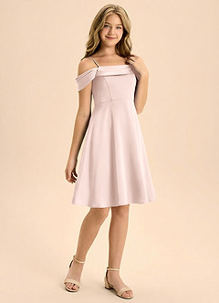 Azazie Anselie Junior Blushing Pink A-Line Pleated Stretch Satin Dress image6