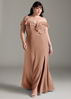 Azazie Sophie Bridesmaid Dresses Champagne Rose A-Line Off the Shoulder Chiffon Convertible Dress image6