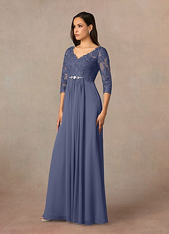 Azazie Hayek Mother of the Bride Dresses Stormy A-Line V-Neck Lace Chiffon Dress image2