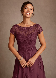 Azazie Jolanda Mother of the Bride Dresses Cabernet A-Line Lace Dress image5