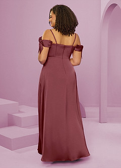 Barbie ♥ Azazie Bridesmaid Dresses Desert Rose A-Line Off the Shoulder Stretch Satin Dress image9