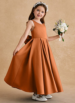 Azazie Honey Bear Flower Girl Dresses Copper A-Line Pleated Matte Satin Dress image5