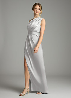 Azazie Emorie Brautjungfernkleider Etui One-Shoulder Stretch-Satin Kleid Silber image3
