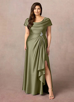 Azazie Branford Mother of the Bride Dresses Pistachio A-Line Pleated Stretch Satin Dress image9