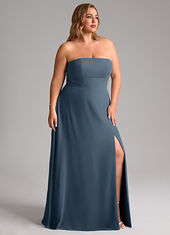 Azazie Wren Abiti da Damigella Abito Convertibile A-Line in Chiffon Spacco Laterale Blu Nettuno image12