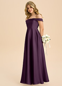 Azazie Sissy Junior Abito A-Line in Raso Elasticizzato a Spalla Scoperta Prugna image6