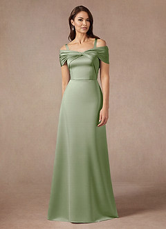 Azazie Amelia vestidos de madre de la novia Vestido de Salvia Polvorienta de Satén Elástico de Corte En A con Vestidos sin tirantes image5