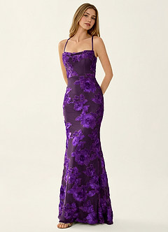Kailani Plum 3D Flowers Corset Mermaid Lace Up Back Prom Dress image3