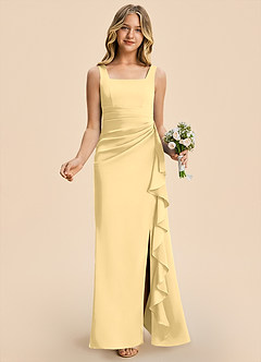 Azazie Adrienne Junior Butter Sheath Pleated Stretch Satin Dress image4