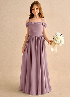 Azazie Shia Junior Formal Flower Girl Dresses Dusty Rose A-Line Off the Shoulder Chiffon Dress image4