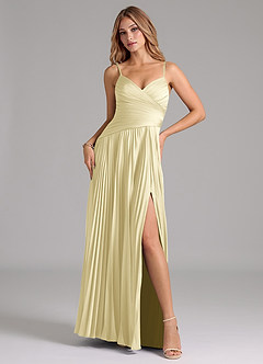 Azazie Vini Abiti da Damigella Abito A-Line in Raso Elasticizzato Plissettato Sorbetto Al Limone image1
