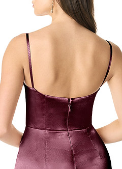 Azazie Liv Bridesmaid Dresses Cabernet Sheath Off the Shoulder Metallic Satin Convertible Dress image9