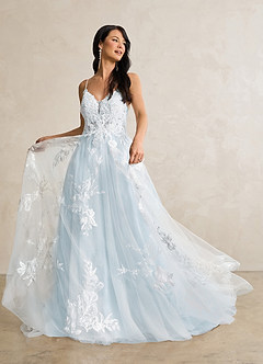 Azazie Lorenza Wedding Dresses Misty Blue A-Line V-Neck Sequins Tulle Dress image6