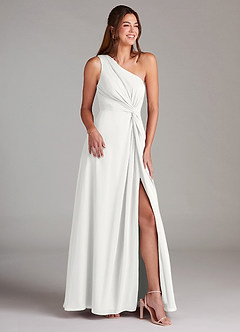 Azazie Brooke Robes de demoiselle d'honneur Robe Trapèze en Mousseline de soie Une épaule Blanc image4