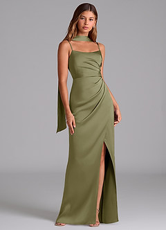 Azazie Calandra Suknie dla druhen Linia A Pofałdowany Satyna elastyczna Do ziemi Sukienka image2