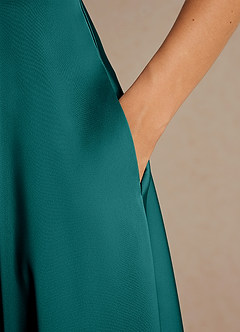 Azazie Niles Mother of the Bride Dresses Peacock A-Line Trains Stretch Satin Dress image9