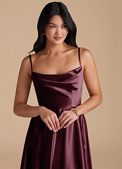 Azazie Elle Bridesmaid Dresses Cabernet A-Line with Pockets Metallic Satin Dress image3