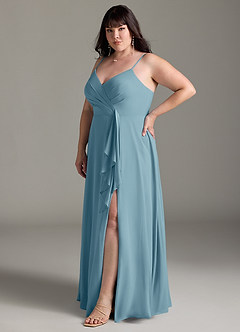 Azazie Akita Bridesmaid Dresses Moody Blue A-Line Chiffon Dress image8