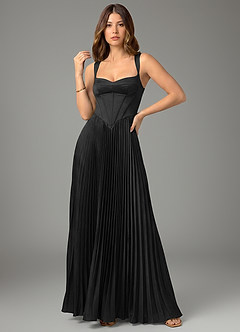 Azazie Avenelle Bridesmaid Dresses Black A-Line Corset Stretch Satin Dress image4