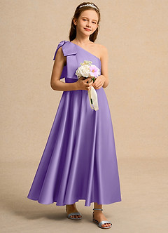 Azazie Guppy Junior Formal Flower Girl Klänningar Klä A-Line i Matt satäng Ena axeln image1